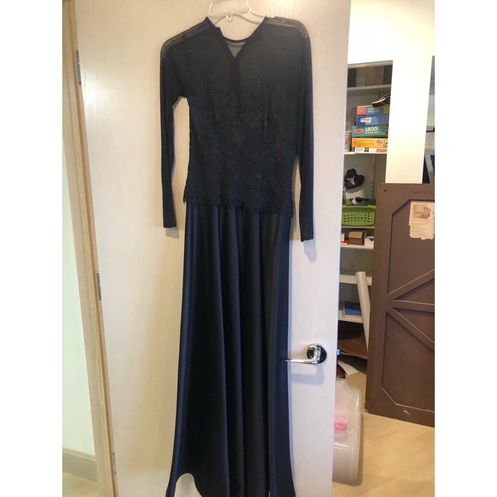 Tadashi long sleeve mesh two price maxi dress